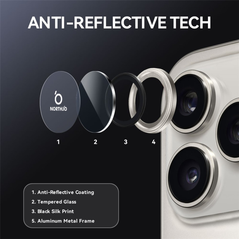 NORTHJO For iPhone 17 Pro Max / iPhone 17 Pro Camera Lens Protector Tempered Glass Metal Ring