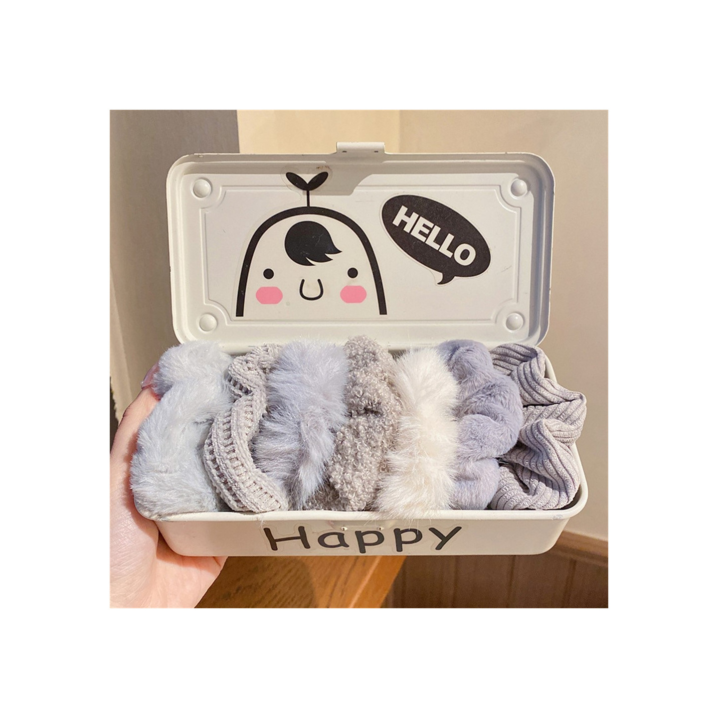 7pcs Plush Hair Ties Hair Bands Fabric Elastic Hair Bands Hair Accessory - Gray