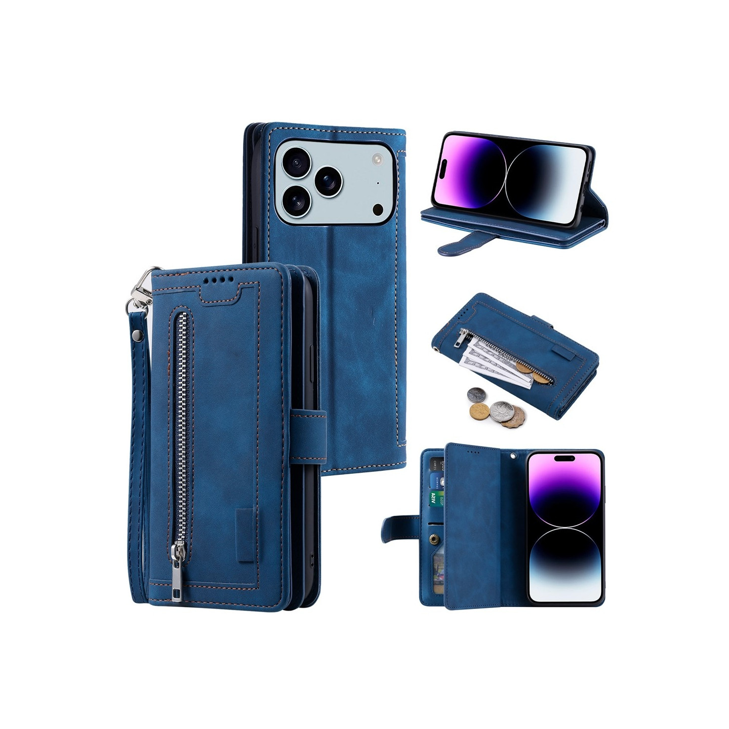 Til iPhone 17 Pro Max Deksel med glidelås og 9 kortspor