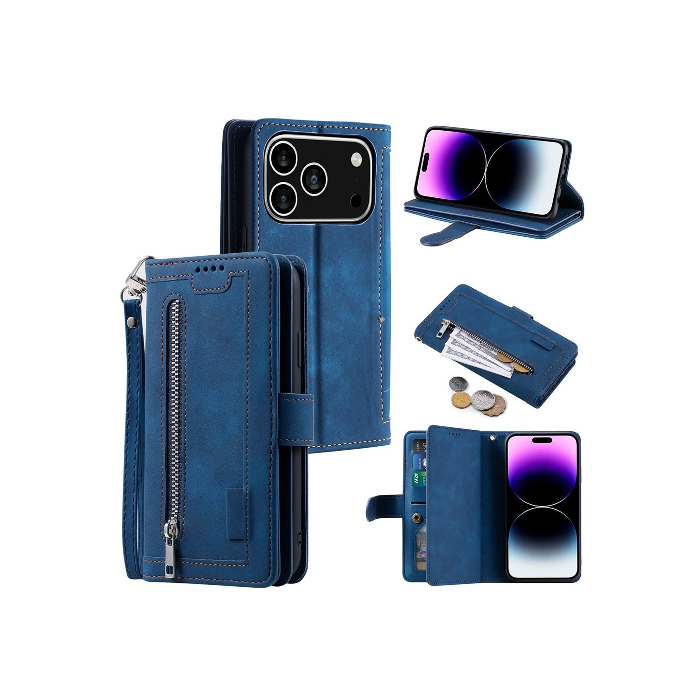 Til iPhone 17 Pro  Etui med Lynlåslomme og 9 Kortlommer