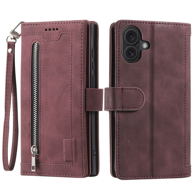 For iPhone 17 Case Zipper Pocket PU Leather Phone Cover with 9 Card Slots