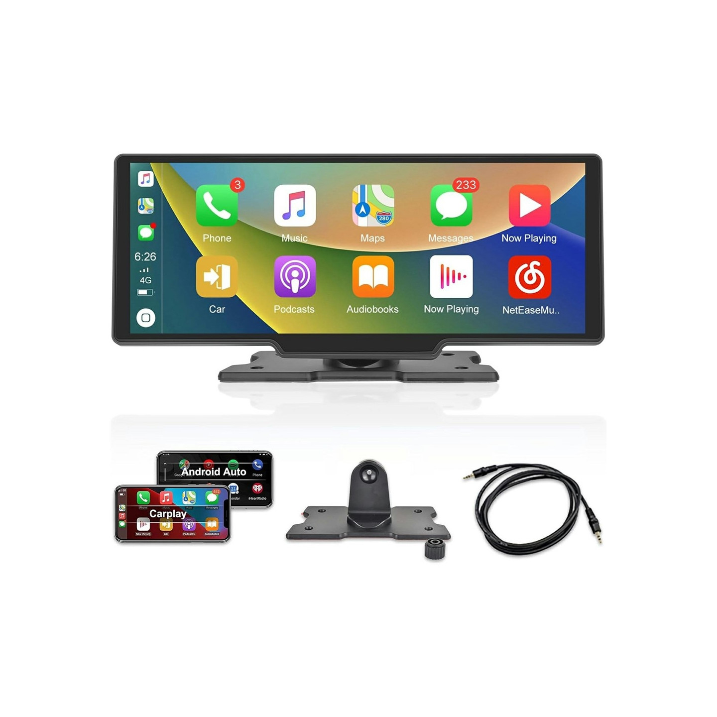 Trådløs CarPlay-skærm 10,3" HD-berøringsskærm Bilradio CarPlay/Android Auto FM-sender