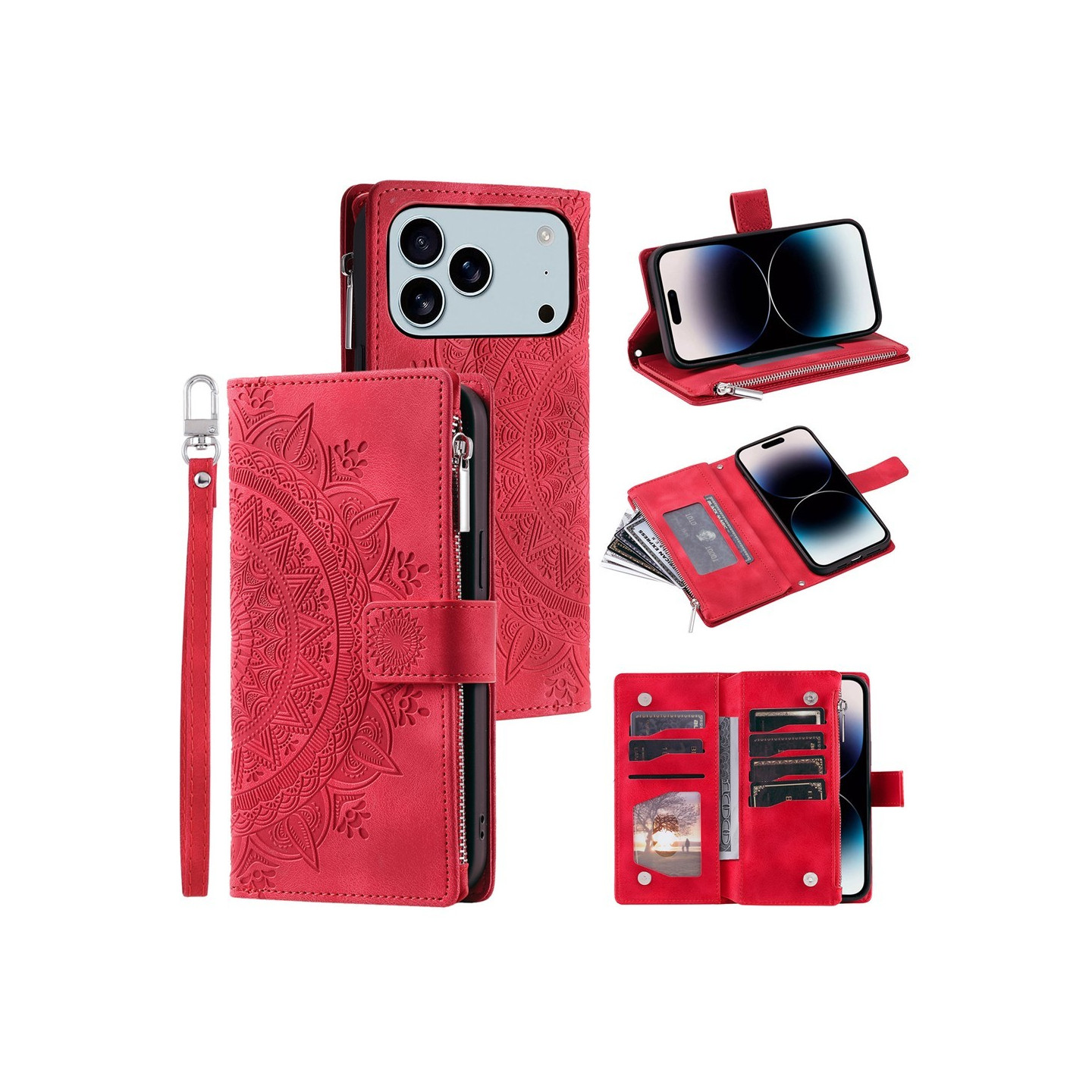 Wallet case compatible with iPhone 17 Pro Max case cover mandala floral pattern