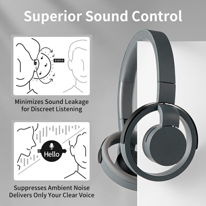 LC6200 Bluetooth Foldable Headphones Open Ear ENC Noise Cancelling Headset - Black