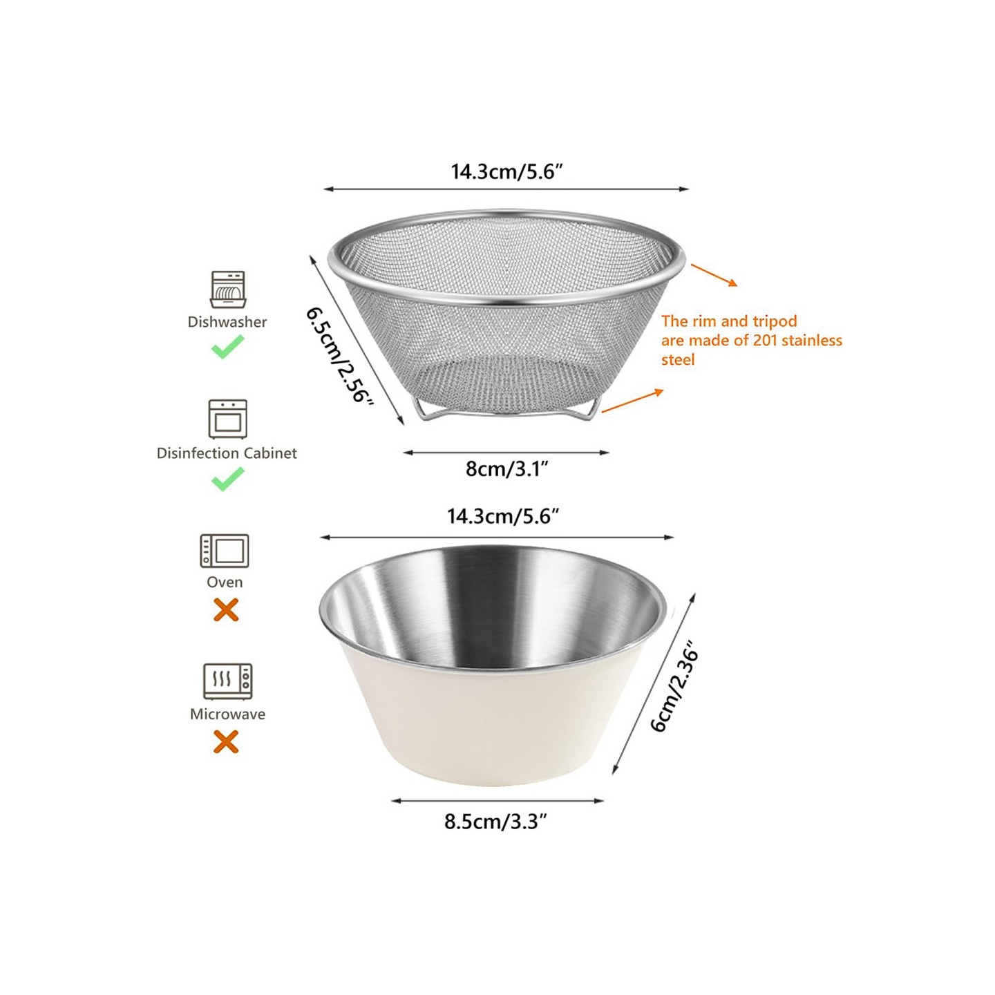 14 cm Strainer with bowl Stainless steel colander