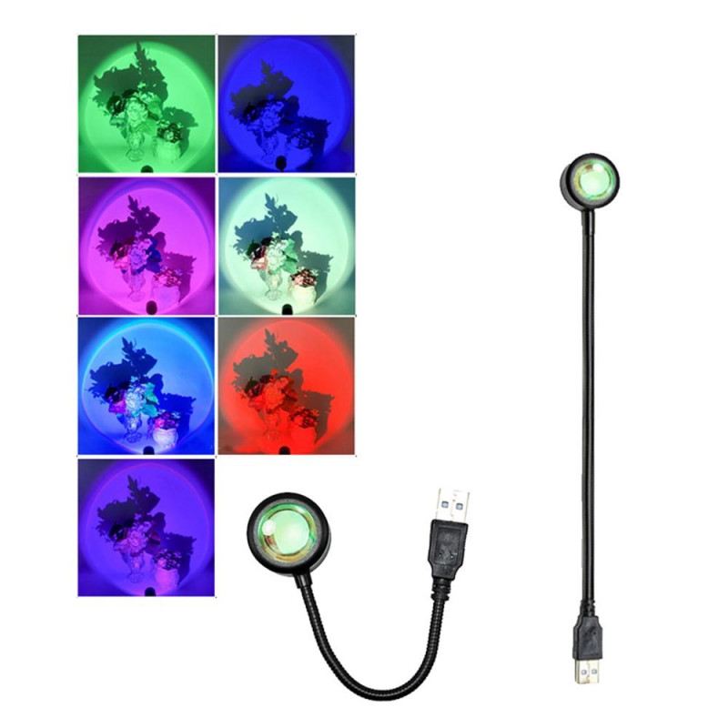 USB - lampe Bilsoverom Takprojektor Solnedgang - 7 farger