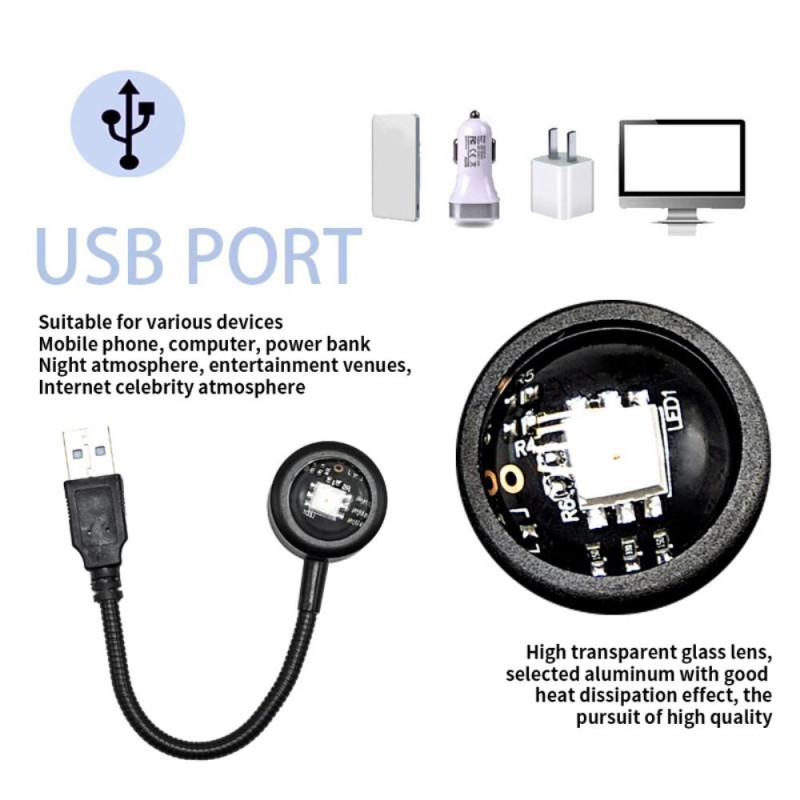 USB - lampe Bilsoverom Takprojektor Solnedgang - 7 farger