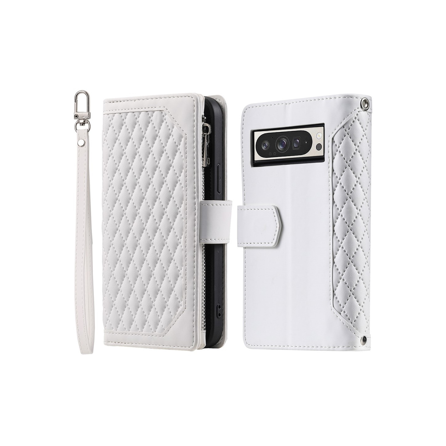 Google Pixel 10 Pro XL Zipper Wallet Case Rhombus Stitching Line Puhelinsuojus