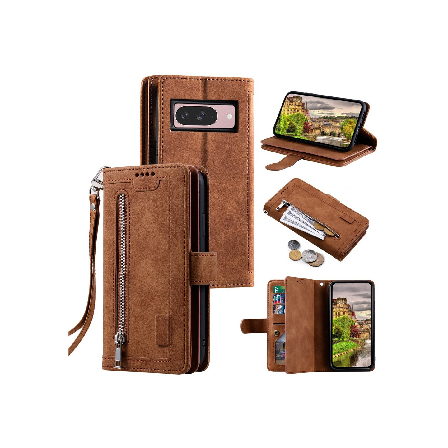 Til Google Pixel 10 Pro / 10 / 9 Pro / 9 Etui med Lynlåslomme og 9 Kortlommer