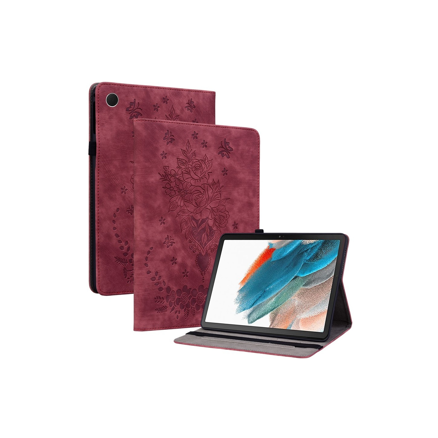 Til Samsung Galaxy Tab A11 Etui Beskyttelse Med Roseblomst Prægning - Rød