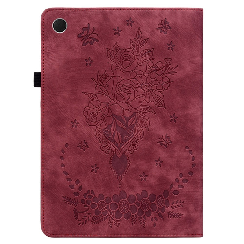 Til Samsung Galaxy Tab A11 Deksel Med Roseblomst Preging - Rød