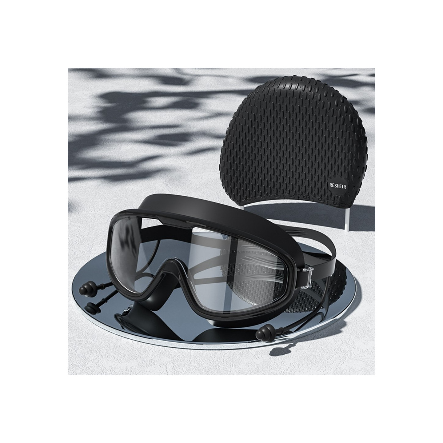 Anti-dug Anti-dug svømmebriller Cyklop opbevaringsetui med stort stel og badehætte