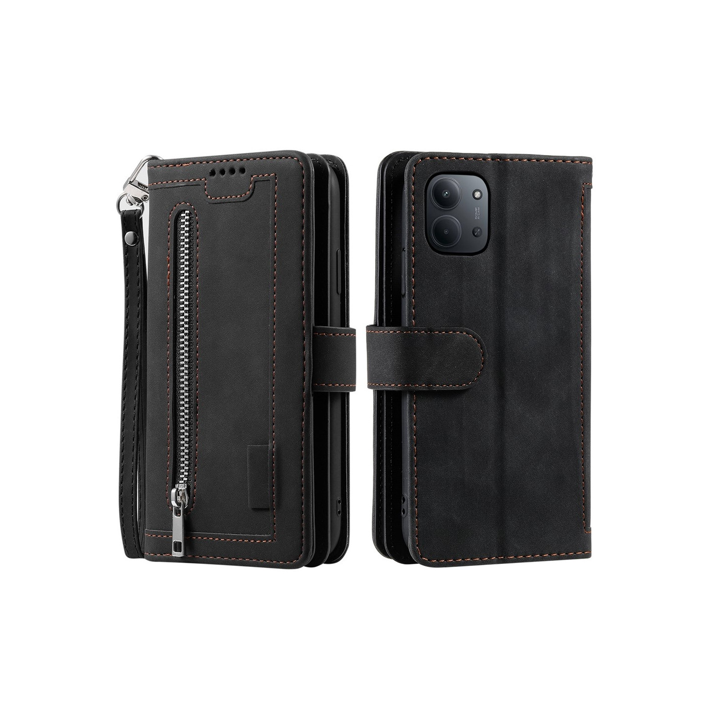 Til Xiaomi Redmi 15C Deksel med Glidelås og 9 Kortspor - Svart