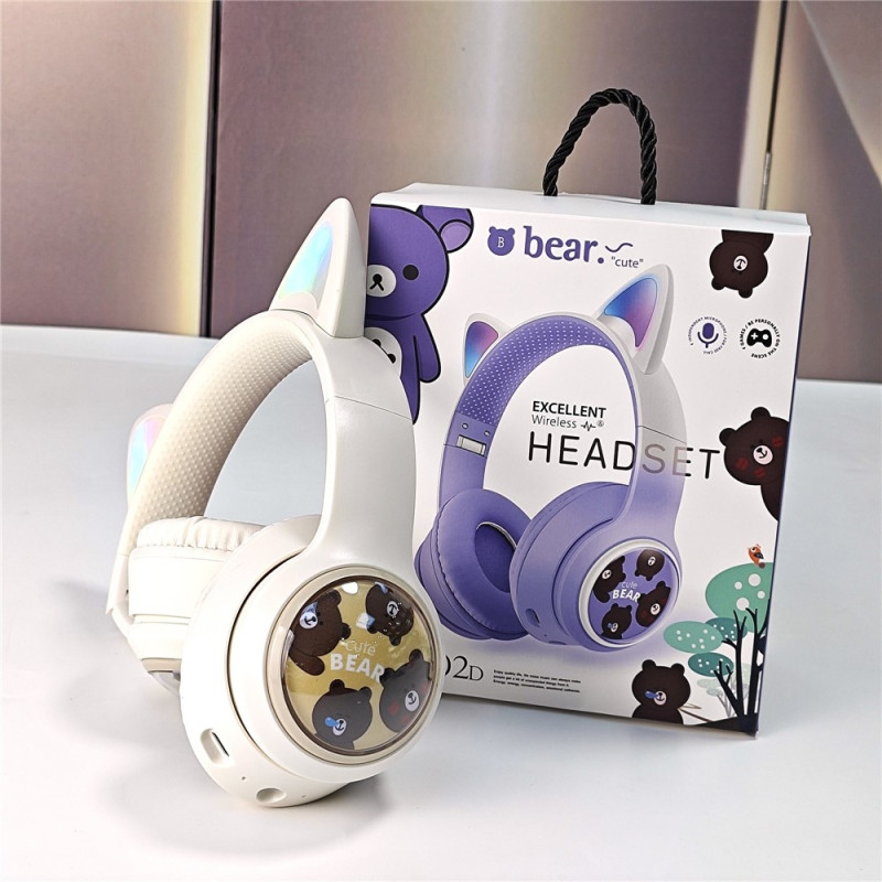 Trådløse On-Ear Hovedtelefoner Glødende Katteøre Bluetooth Gaming Headset - Kaki