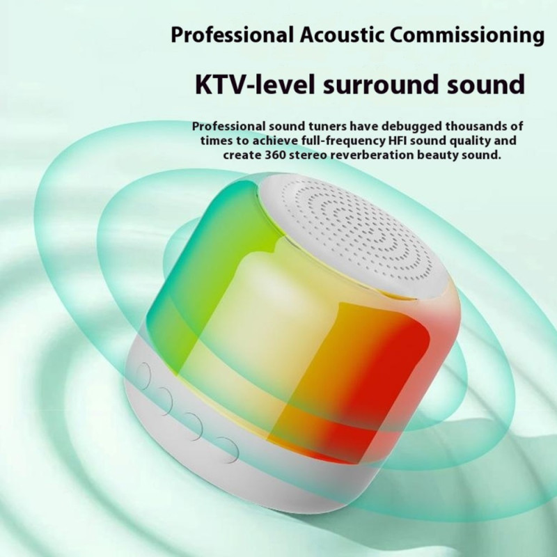 Høyttaler Bluetooth Stereo Surround Trådløs Mini Subwoofer med RGB-lys - Hvit