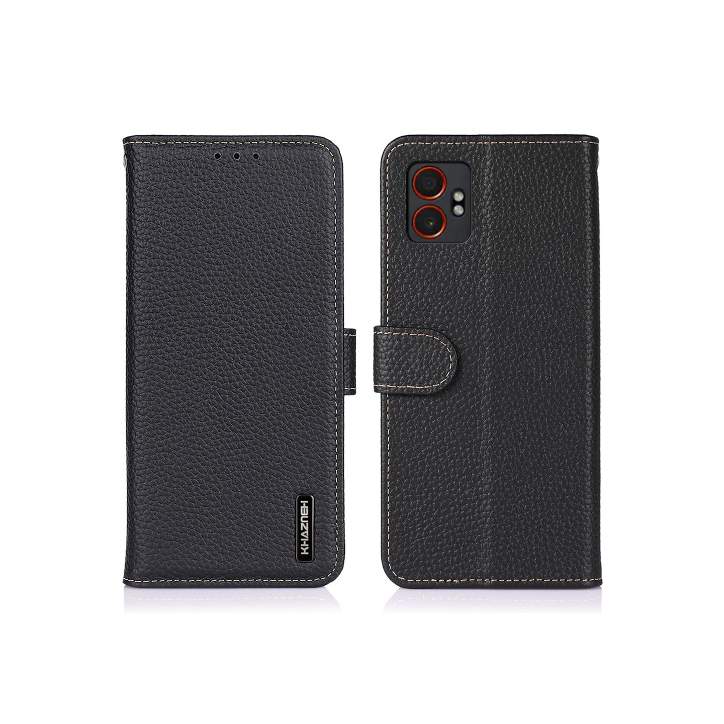 KHAZNEH For Samsung Galaxy XCover7 Pro Etui Ekte Kuskin Lær Flip Telefondeksel - Svart