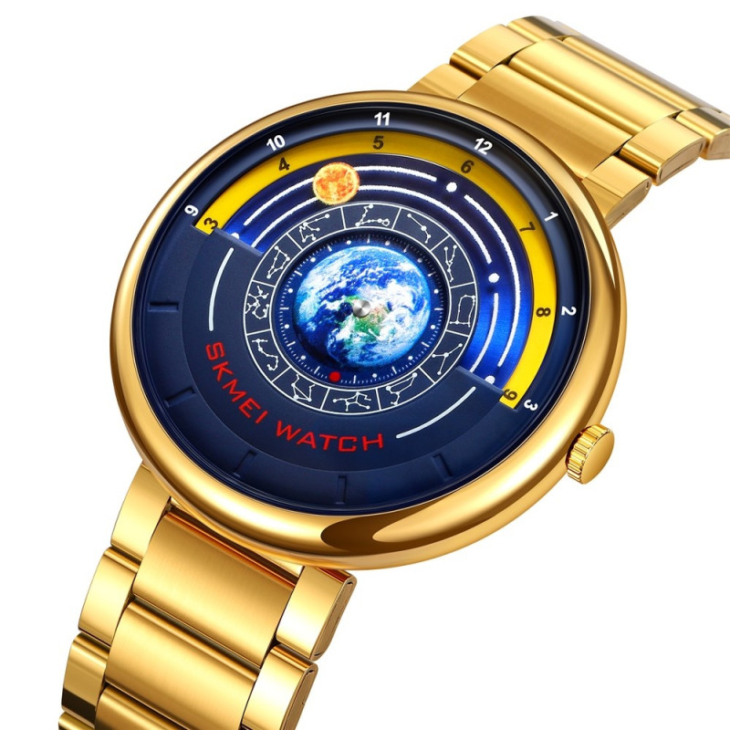 SKMEI Quartz Wristwatch Watch 30M Waterproof Steel Band Round Wristwatch - Gold