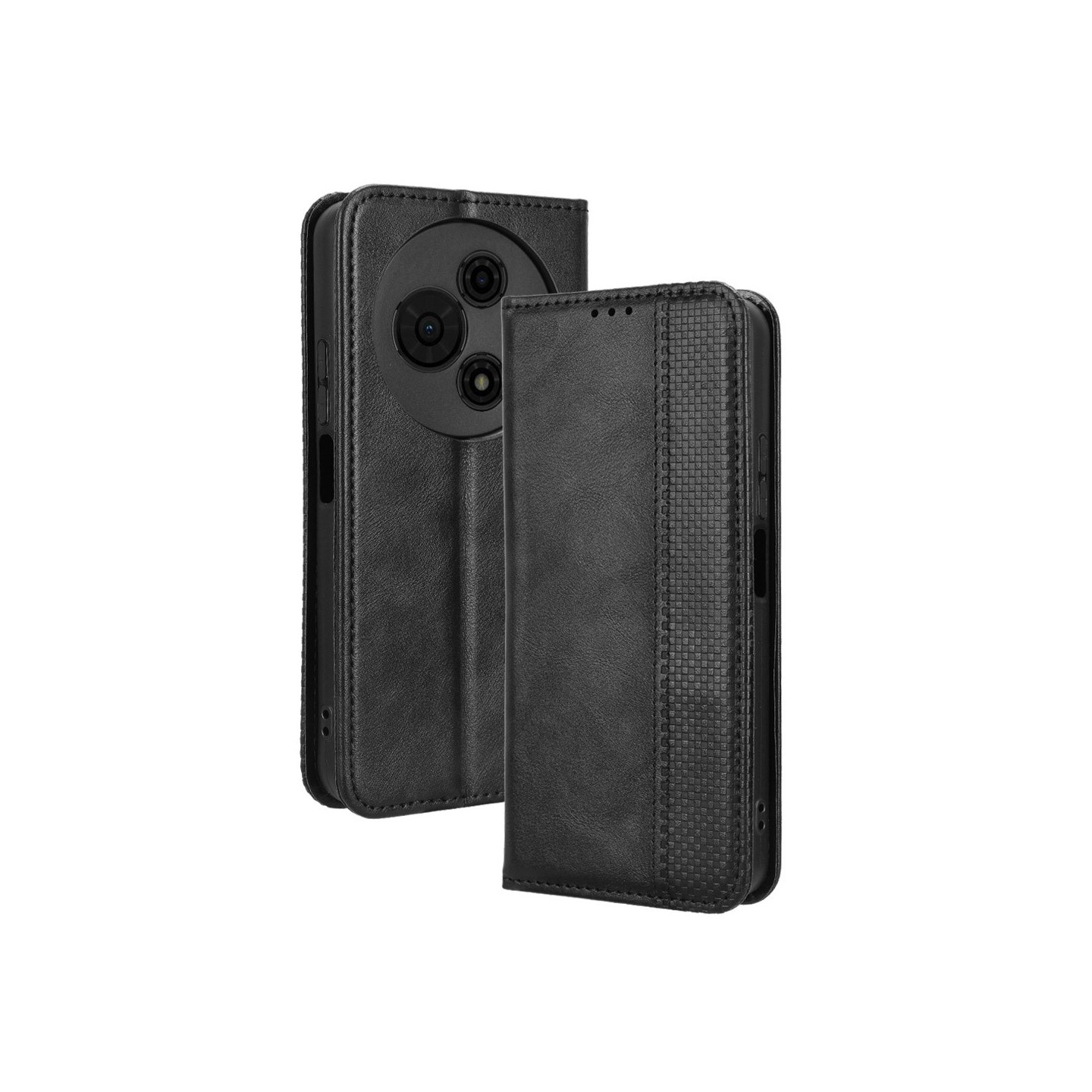 For TCL 605 4G / 60 SE Etui Lommebok Stativ Retro Tekstur Mobildeksel - Svart