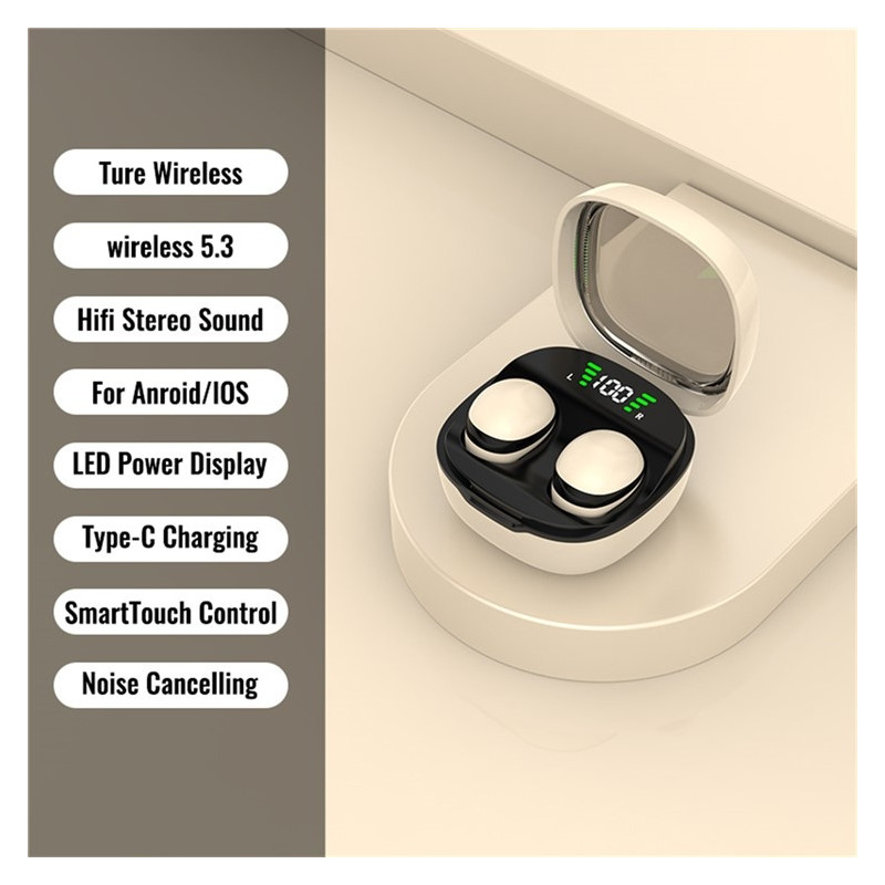 Trådløse hovedtelefoner In-Ear HiFi Stereolyd Bluetooth -Sleep HD Baslyd - Beige