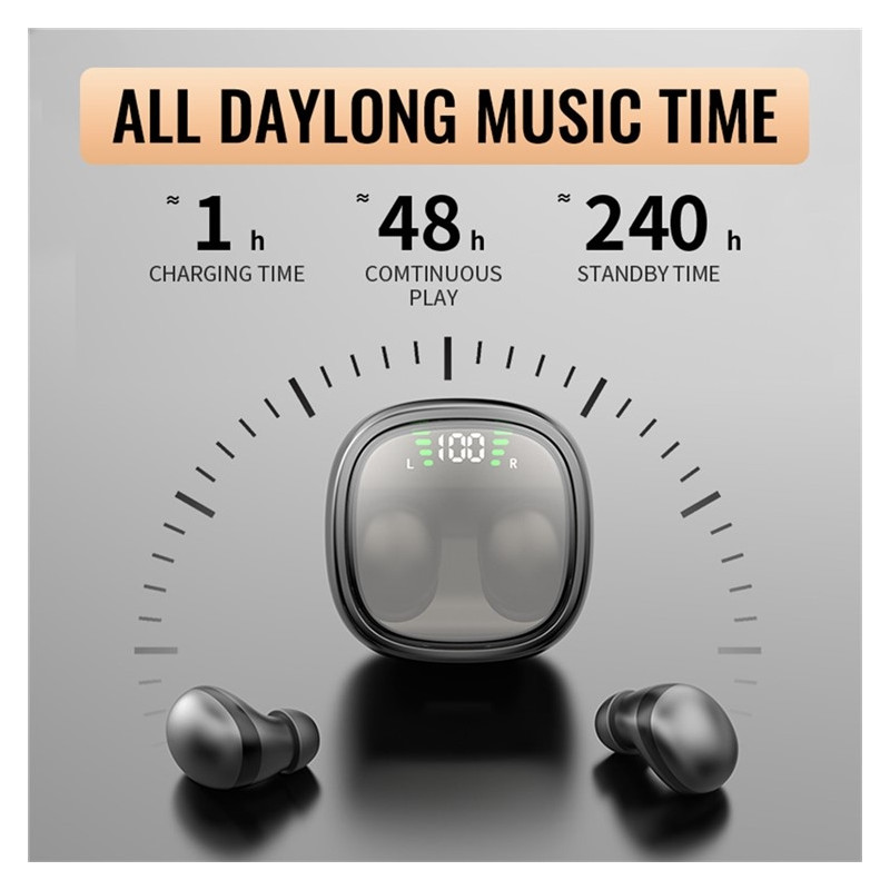 Wireless Headphones In-Ear HiFi Stereo Sound Bluetooth -Sleep HD Bass Sound - Black