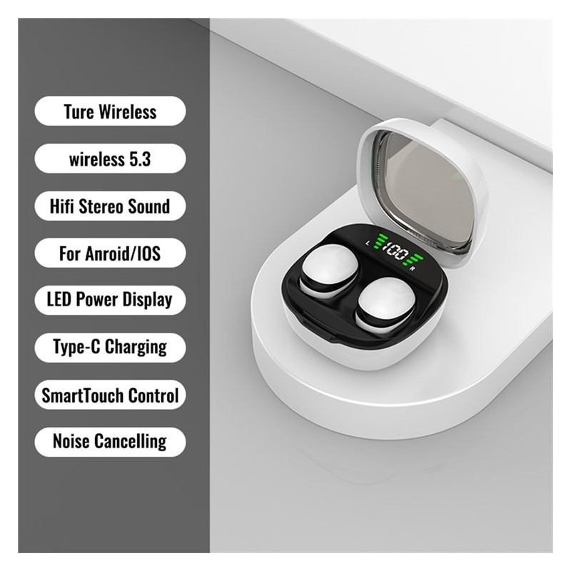 Trådlösa Hörlurar In-Ear HiFi Stereoljud Bluetooth -Sleep HD basljud - Vit