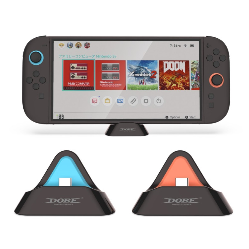 Ladestasjon for ladestasjon kompatibel med Nintendo Switch 1 + 2 + OLED
