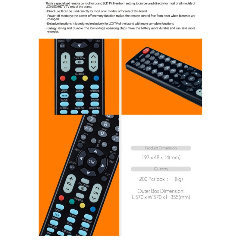 TV remote control CHUNGHOP Replacement for E-K906 For Konka TV