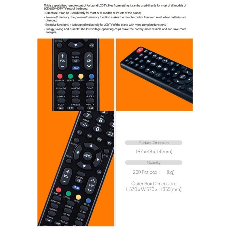 Remote Control CHUNGHOP E-S902 For Skyworth TV TV Remote Control Replacement