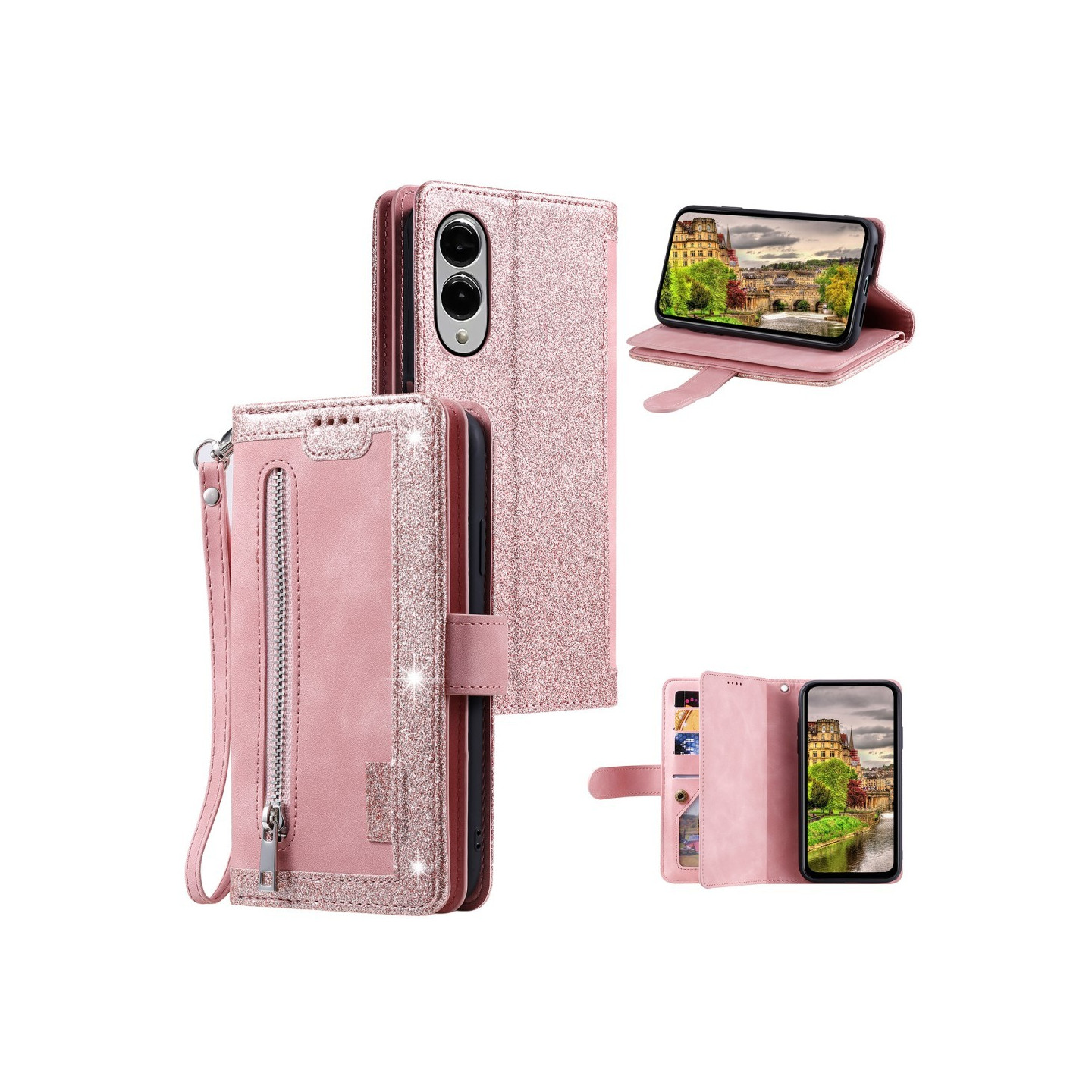 For Samsung Galaxy S25 Edge Case Zipper Pocket PU Leather Phone Cover with 9 Card Slots