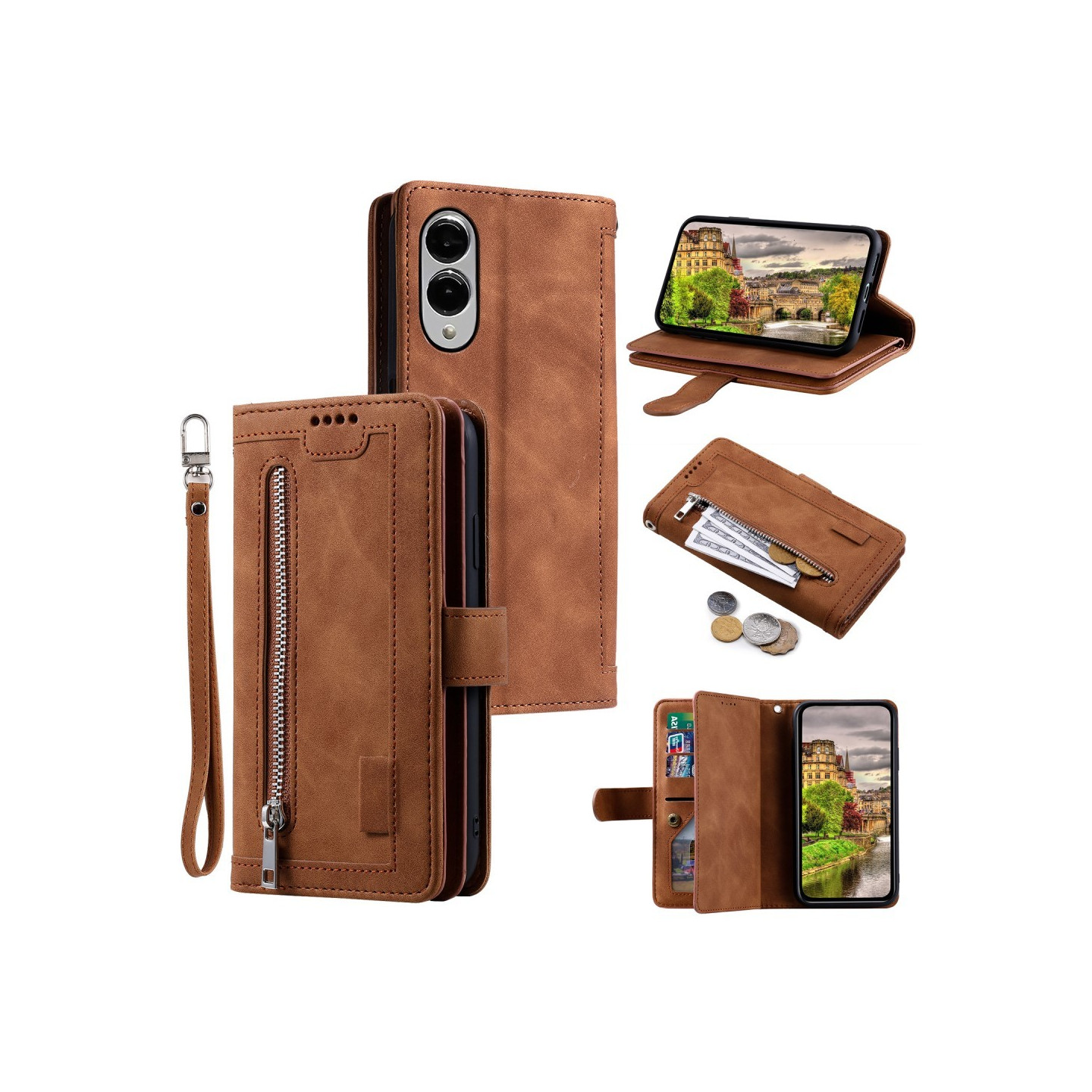 Til Samsung Galaxy S25 Edge Etui med Lynlåslomme og 9 Kortlommer