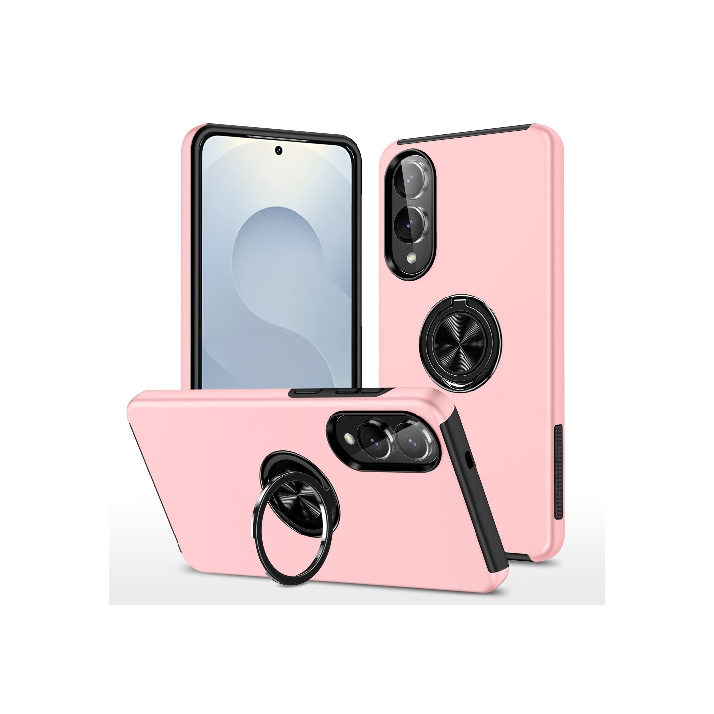 Till Samsung Galaxy S25 Edge Hybrid skal med Finger Ring - Rosa