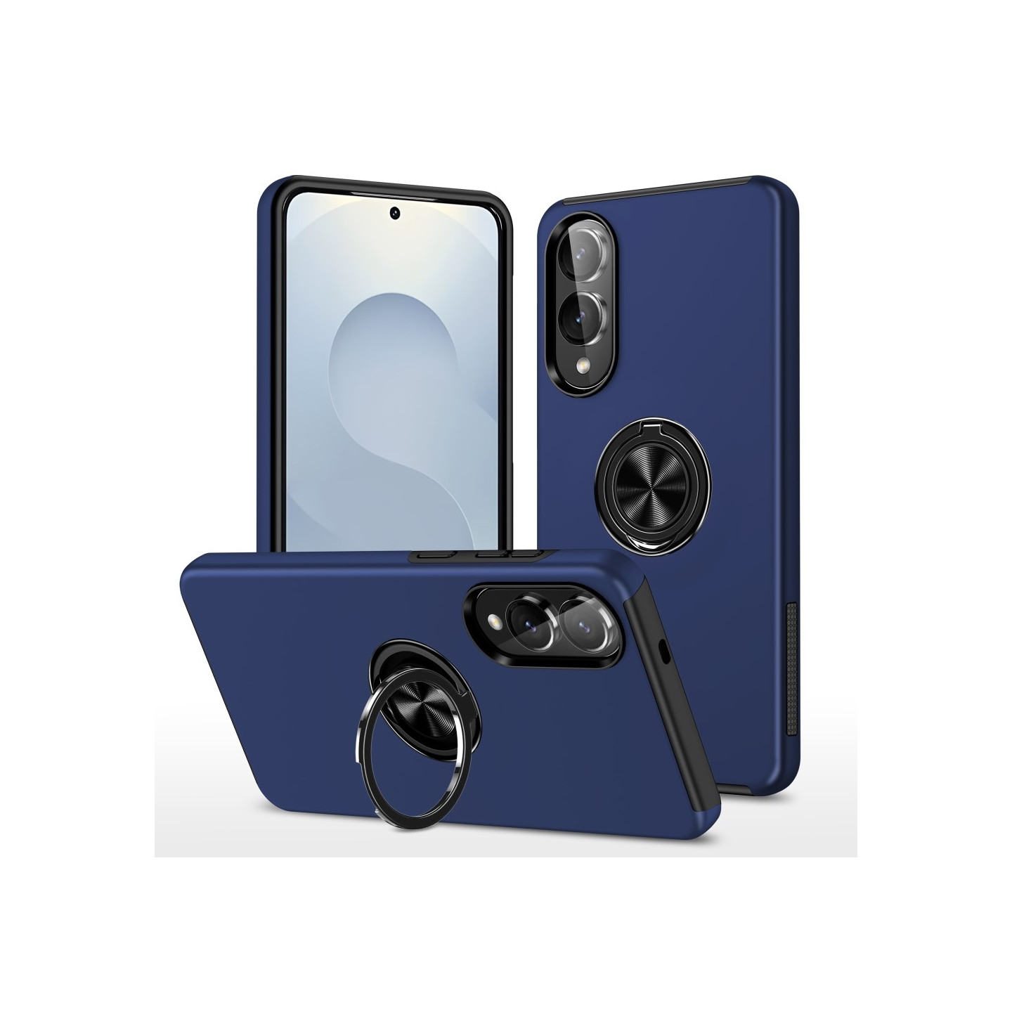 Till Samsung Galaxy S25 Edge Hybrid skal med Finger Ring - MörkBlå