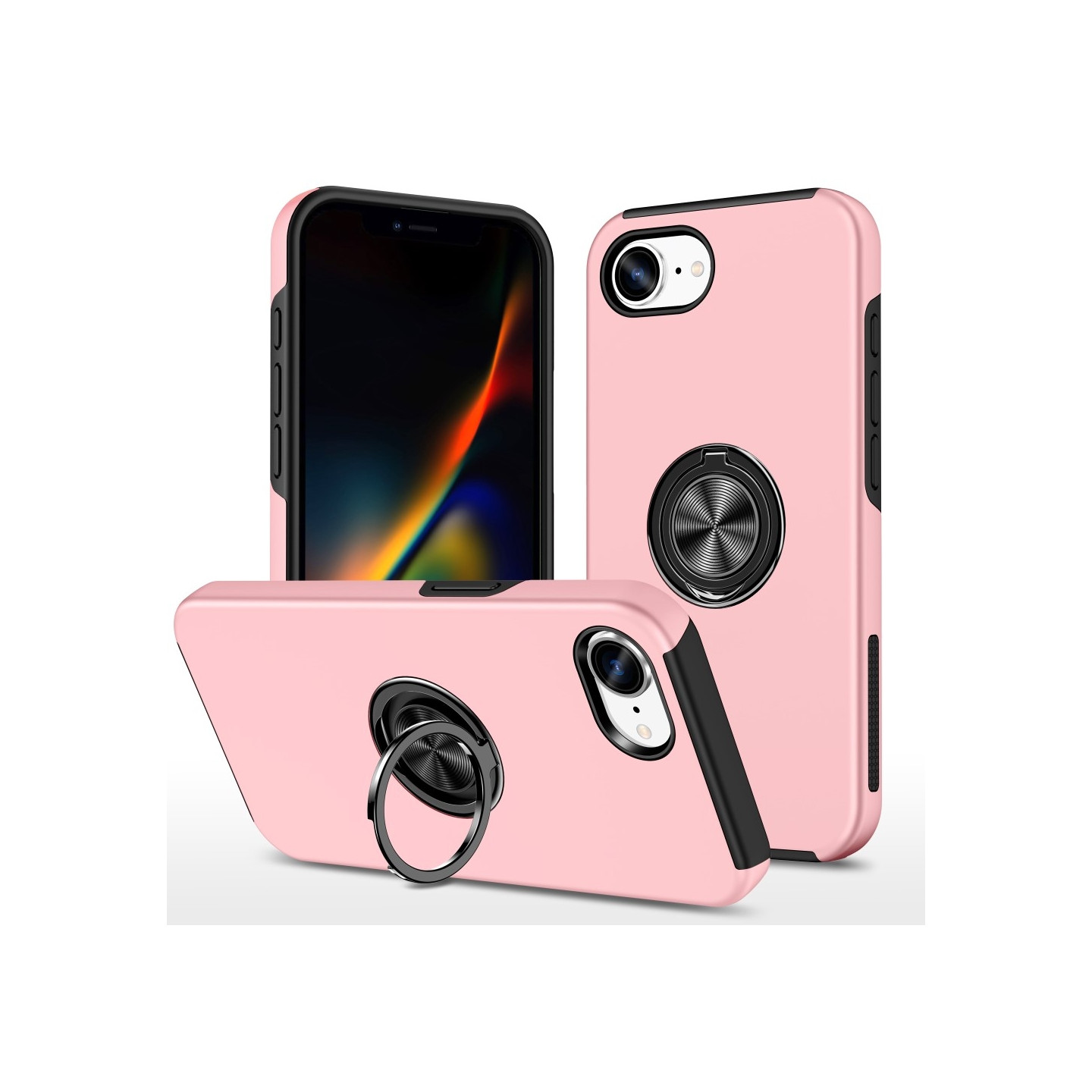 For iPhone 16e Finger Ring Kickstand Hybrid Case