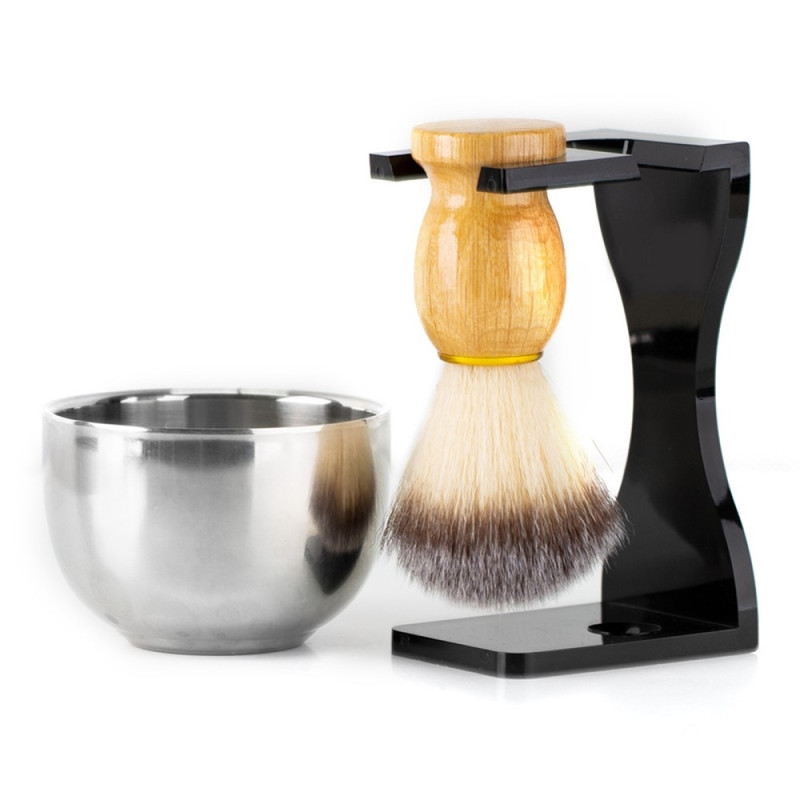 3in1 Set Shaving Shaving Brush Stand Bowl For Beard in Stainless Steel