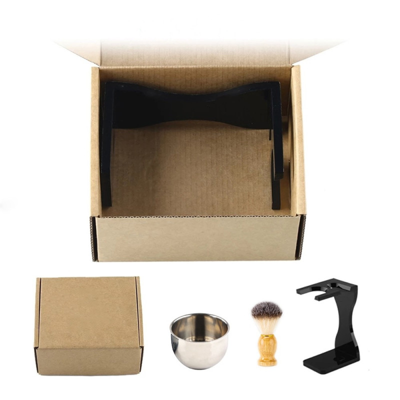 3in1 Set Shaving Shaving Brush Stand Bowl For Beard in Stainless Steel