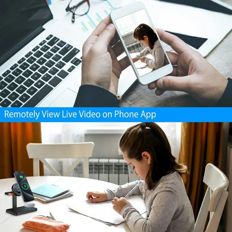 3in1 Surveillance Camera Camera Magnetic Wireless Charger WiFi 1080P 15W