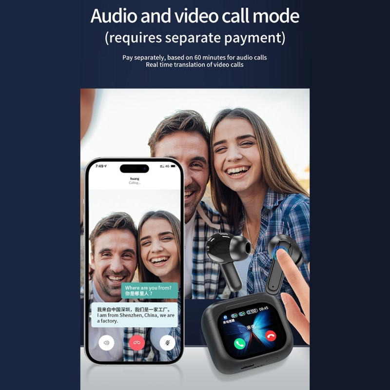 Oversætter 150 Sprog Oversættelse Smart Voice Bluetooth In Ear-hovedtelefoner - Sort