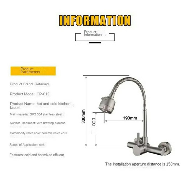 Stainless Steel Mixer Hot and Cold Water Mixer 2 Positions Faucet