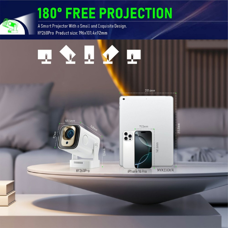 HY260 Pro -projektori 1 Gt + 8 Gt Android 11.0 WiFi6 BT5.4 Kotiteatteri 200 ANSI Lumenia