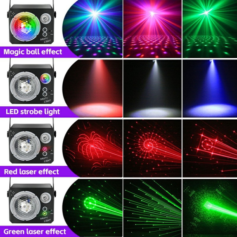 Rotating Magic Ball Laser Light RGB LED Strobe Sound Activated Projector Lamp