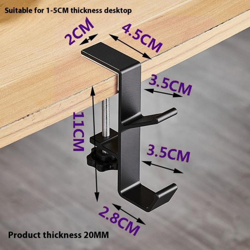 Skrivebord Edge Hook Ryggsekk Veske Hodetelefonhenger Under Bord Oppbevaring - Svart