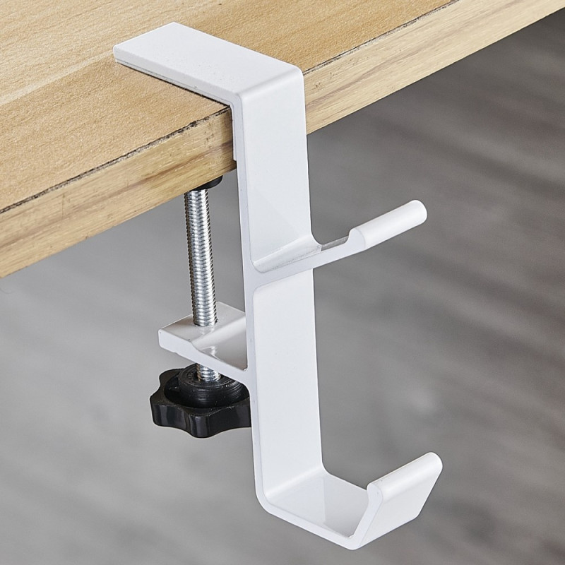 Skrivebord Edge Hook Ryggsekk Veske Hodetelefonhenger Under Bord Oppbevaring - Hvit