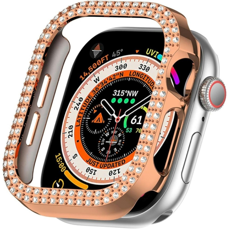 For A Watch Series 10 42mm Case Cover Frame Bling Rhinestone Decor - Rose Gold