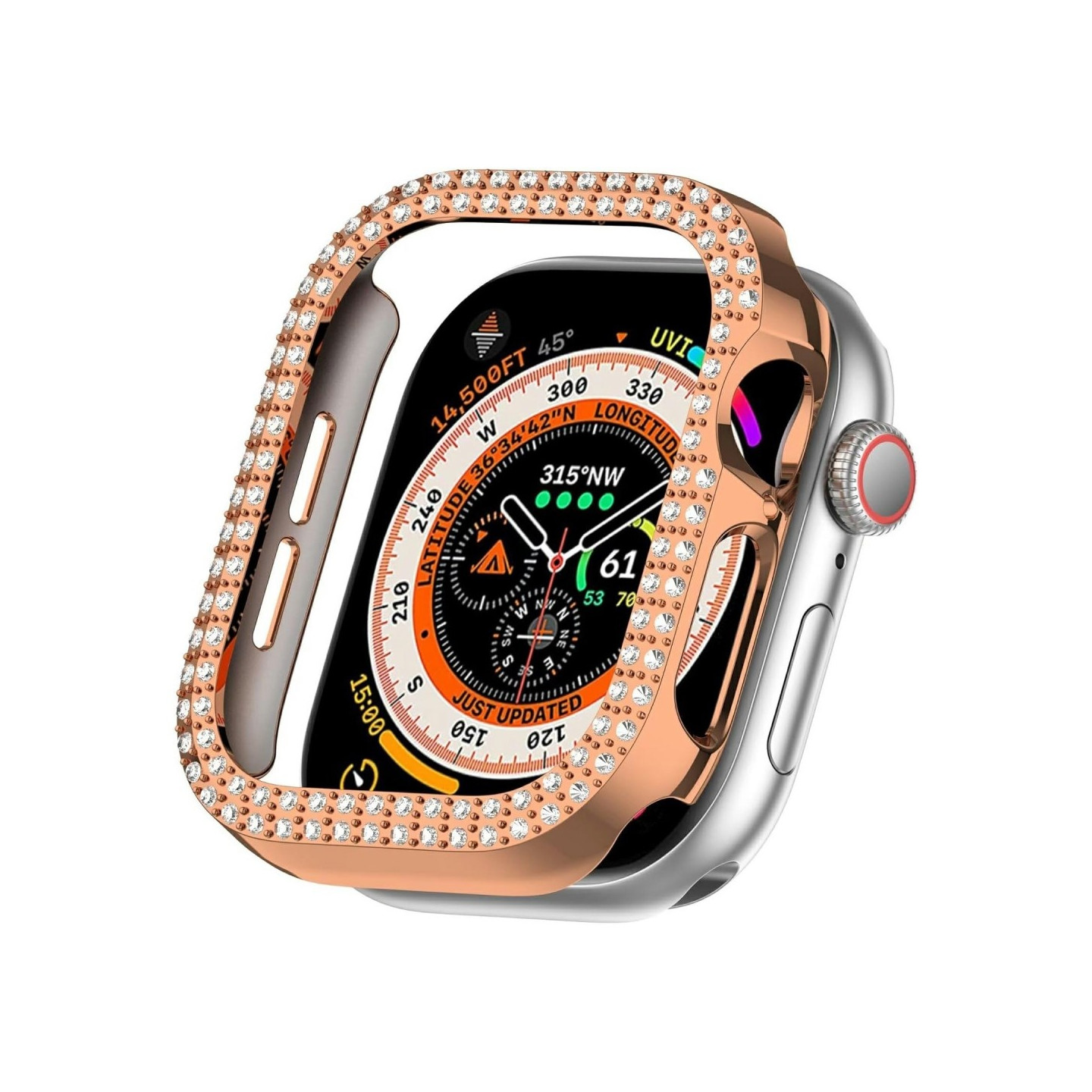 For A Watch Series 10 42mm Case Cover Frame Bling Rhinestone Decor - Rose Gold