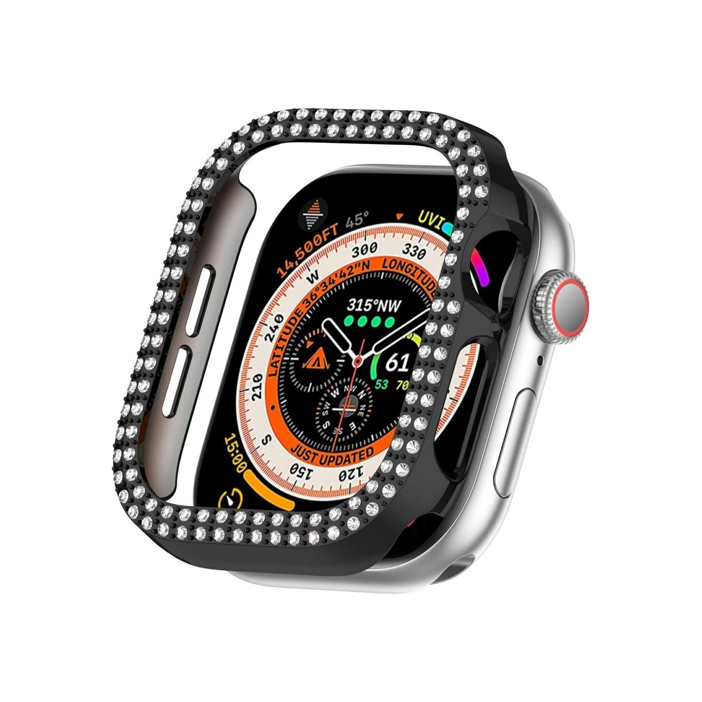 For A Watch Series 10 42mm Case Cover Frame Bling Rhinestone Decor - Black