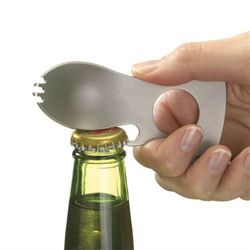 Multi-tool Camping Spoon Fork Bottle Opener Wrench Carabiner