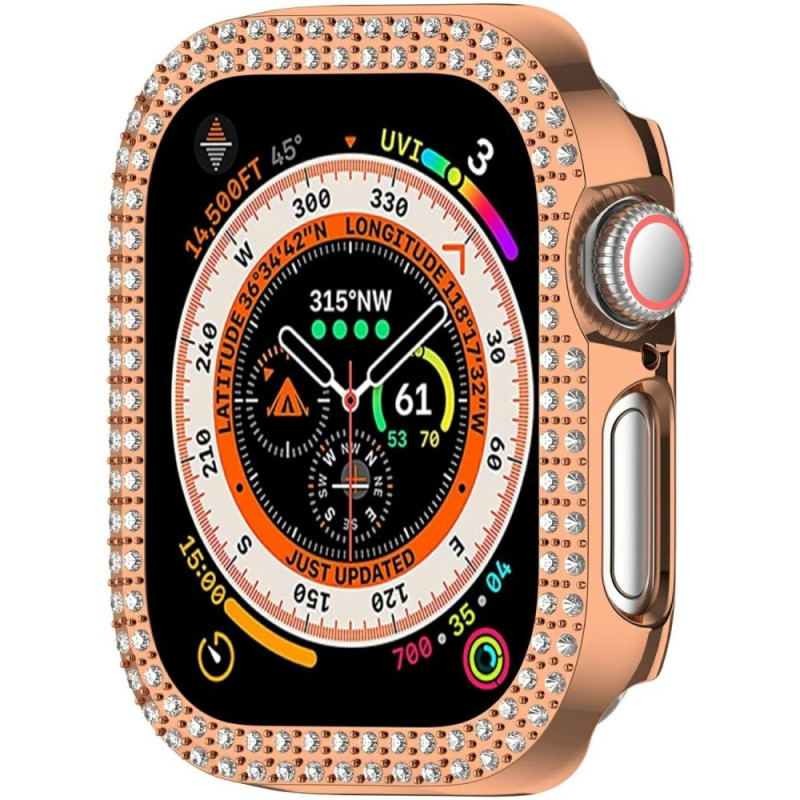 For A Watch Series 10 42mm Case Cover Frame Bling Rhinestone Decor - Rose Gold