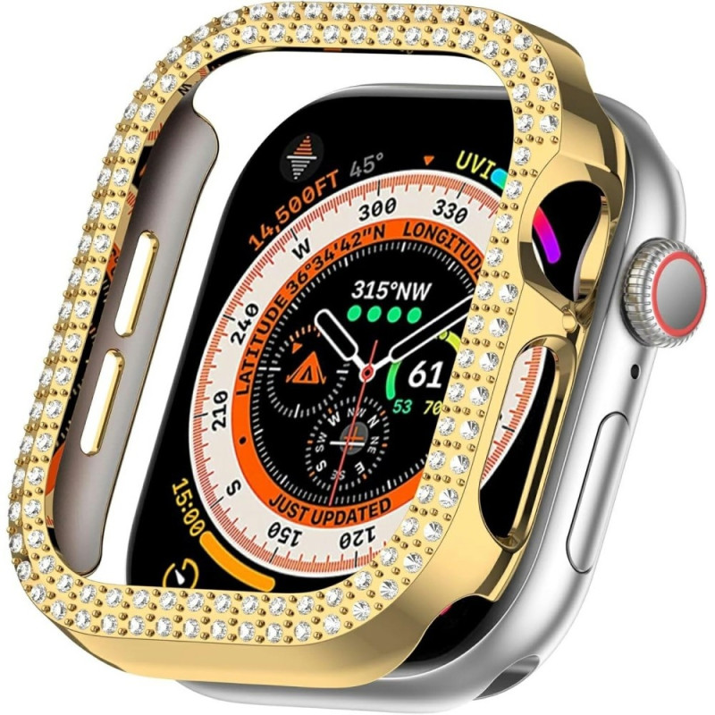 For A Watch Series 10 42mm Case Cover Frame Bling Rhinestone Decor - Gold