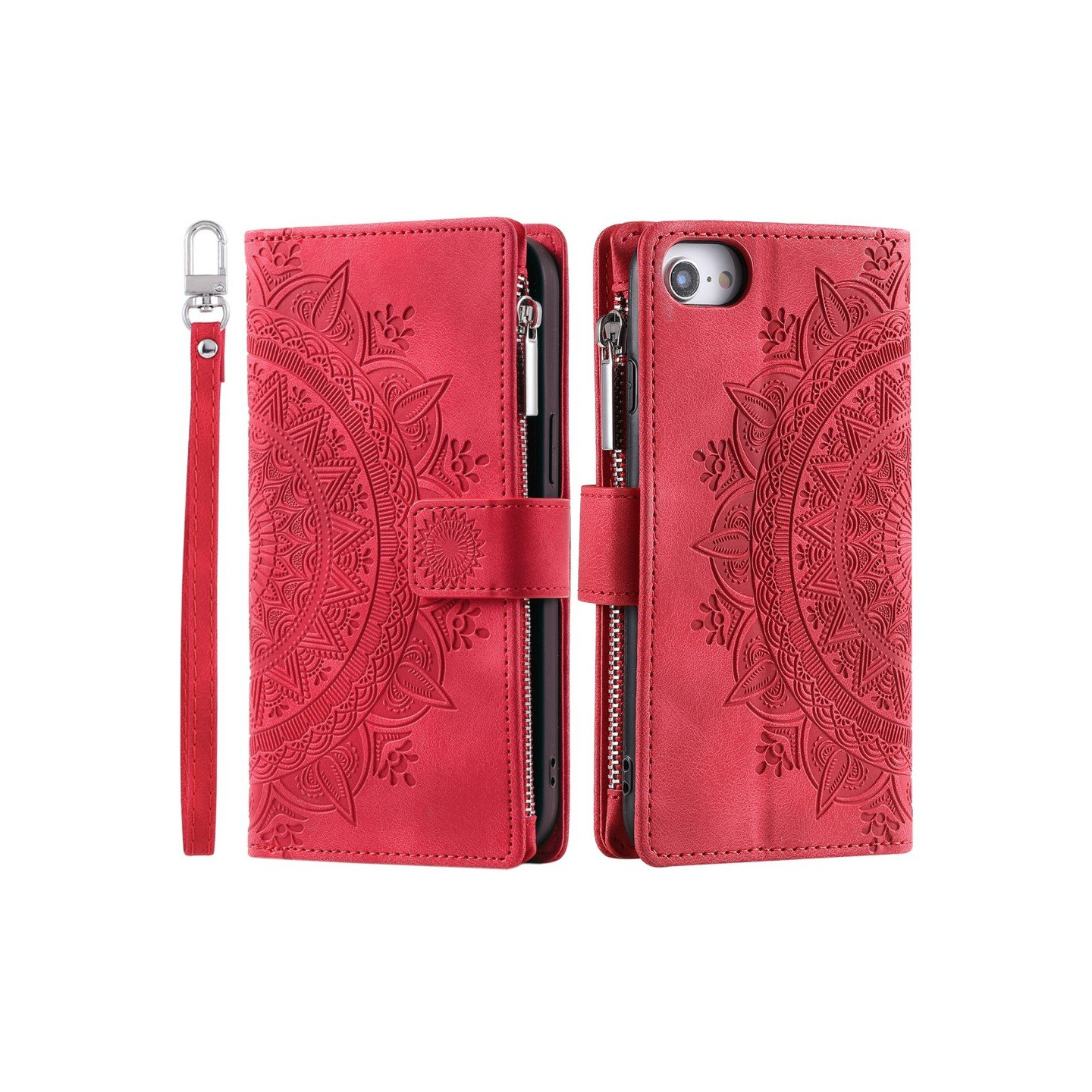 For iPhone 16e  Lommebok Deksel Shell Mandala Blomstermønster