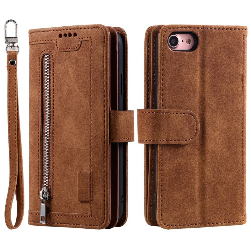 For iPhone 16e Case Zipper Pocket PU Leather Phone Cover with 9 Card Slots